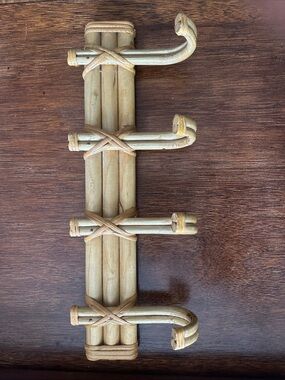 Vintage Natural Rattan Wall Hook Rack in Light Brown